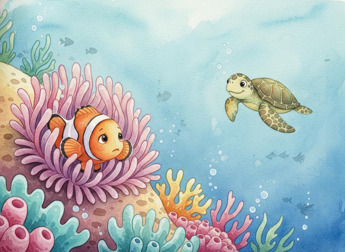 Coral the clownfish in her cozy anemone home
