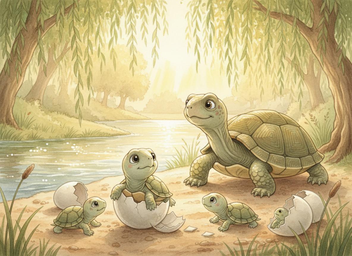 Baby turtle Leo hatching on the riverbank