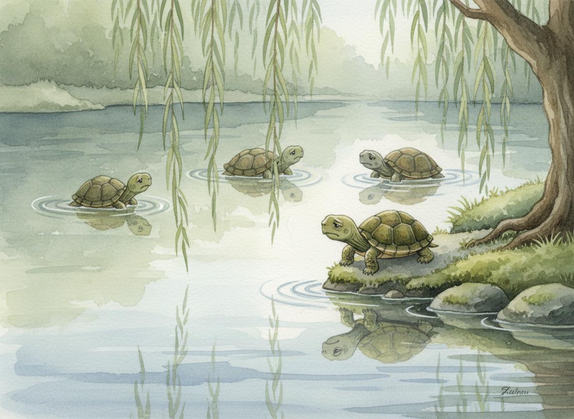 Leo watching sadly as other turtles race ahead
