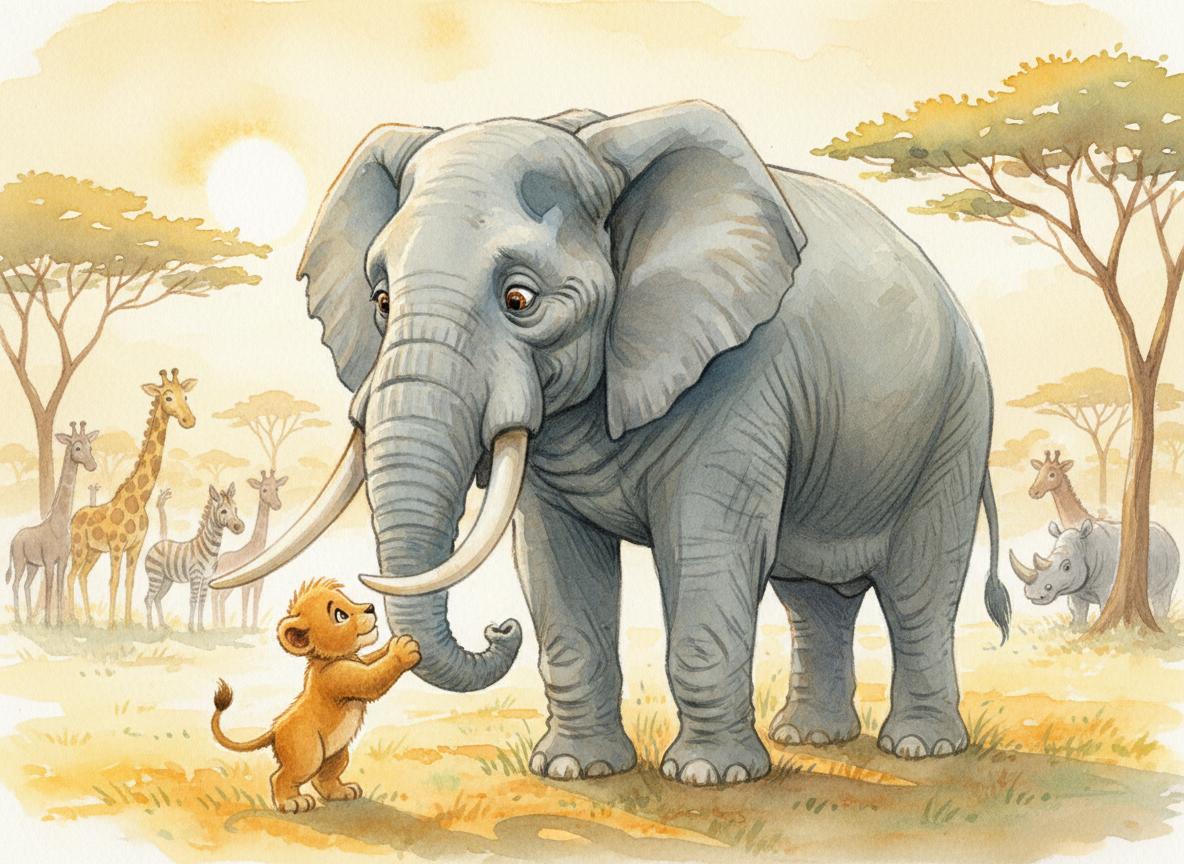 Luka meeting Elijah the wise old elephant under the acacia tree