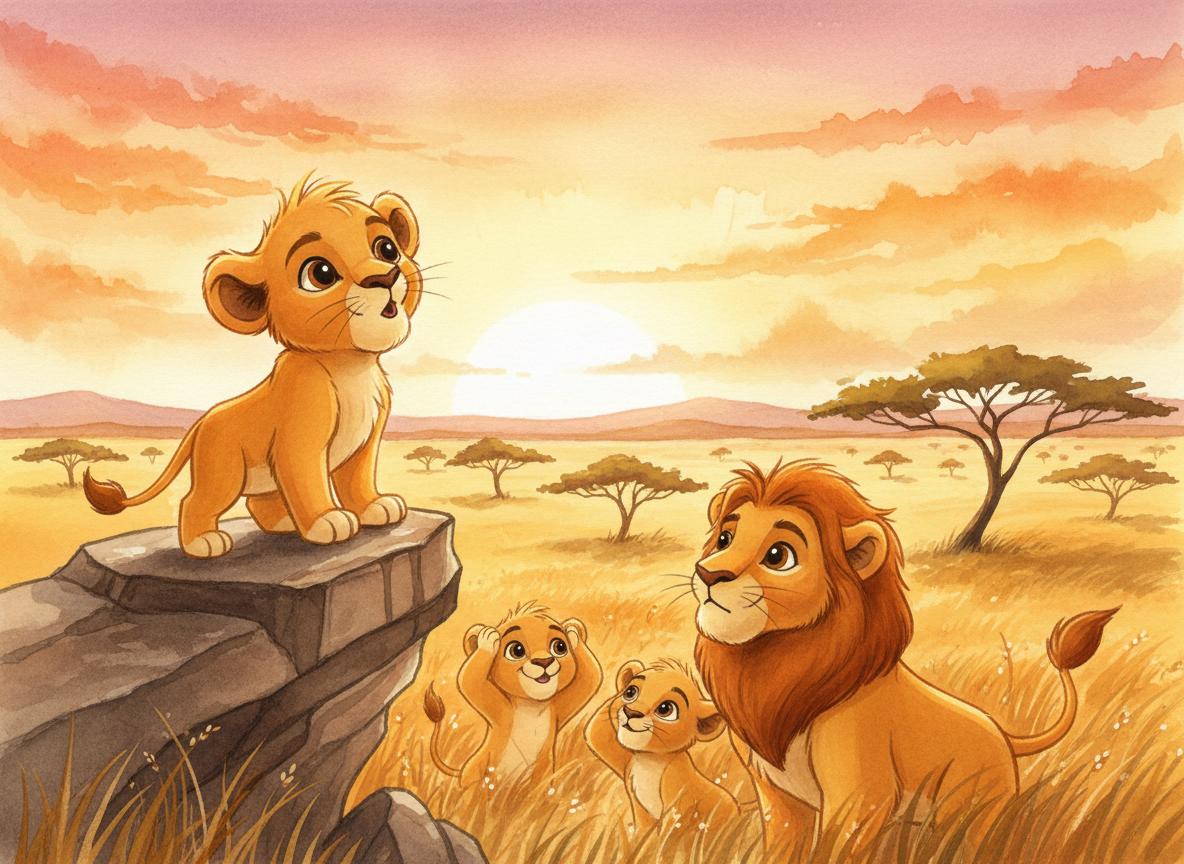 Luka standing proudly on Pride Rock with his family watching below