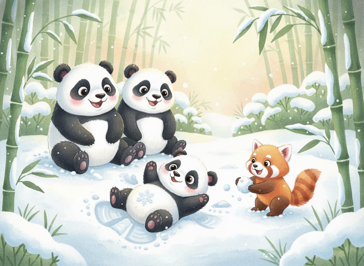 Po joyfully making a snow angel while his family watches happily