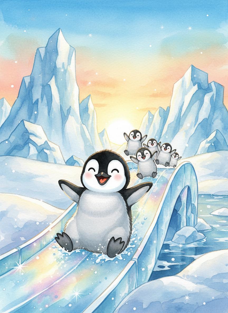 Penguin Slide Adventure - Pip sliding down the ice slide in Antarctica