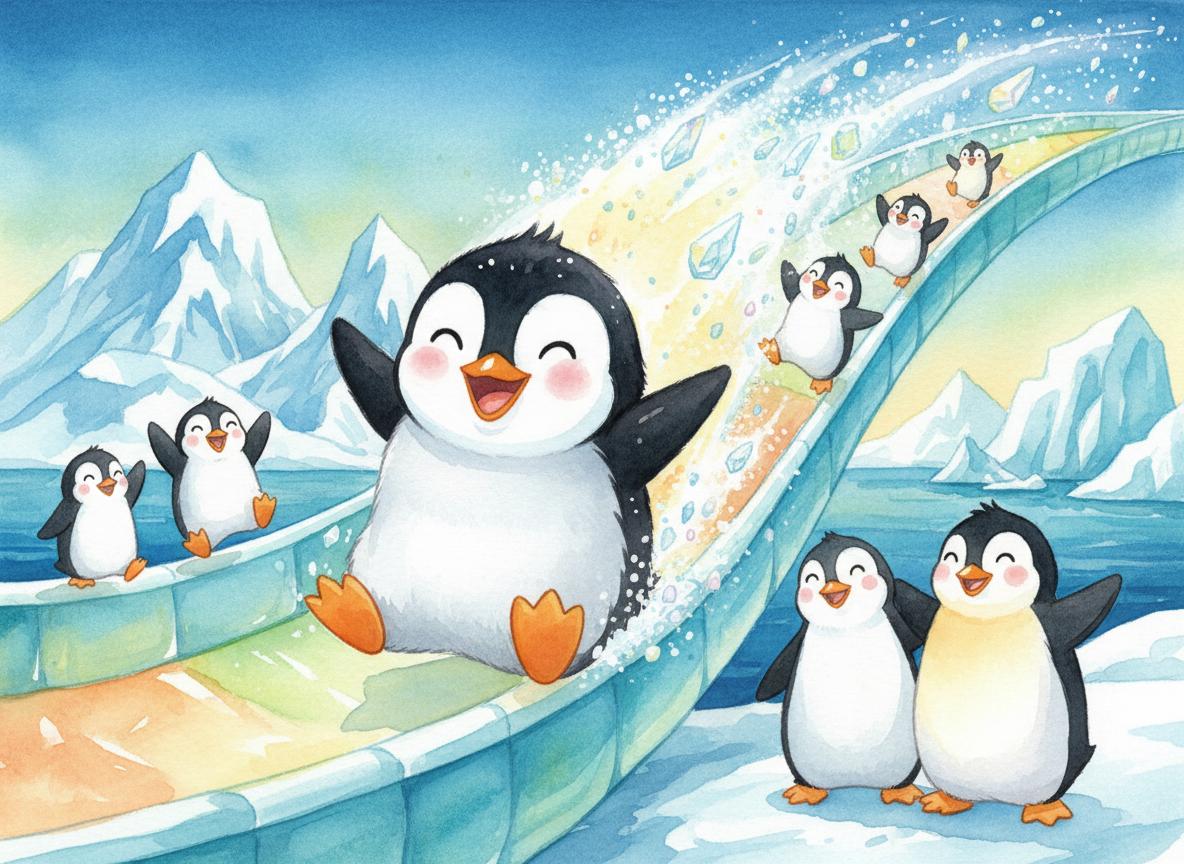 Pip zooming down the Great Ice Slide with joy
