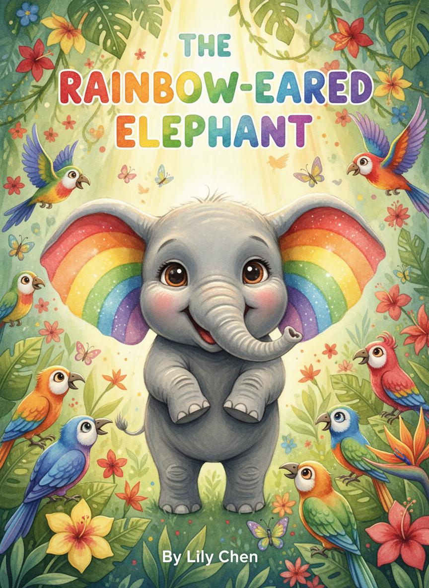 The Rainbow Elephant book cover - baby elephant with rainbow ears