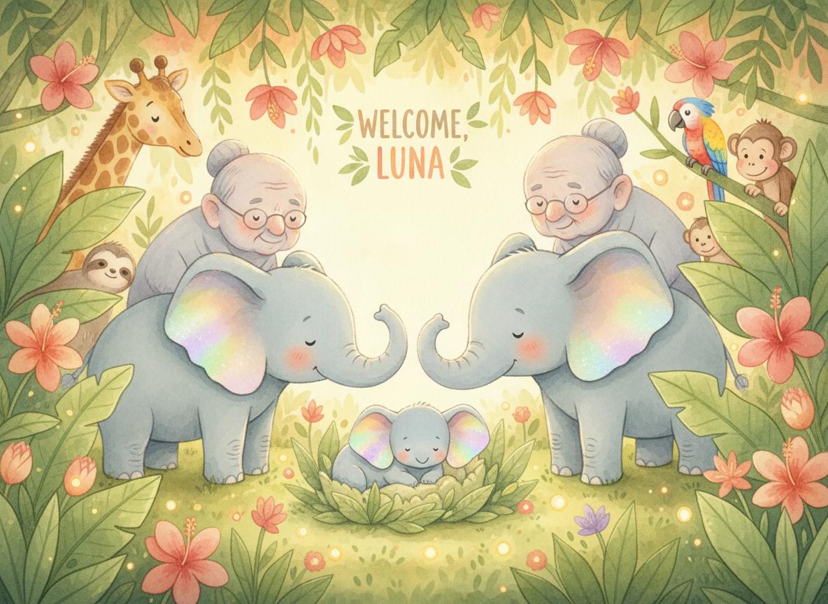 Luna the newborn elephant with rainbow-colored ears