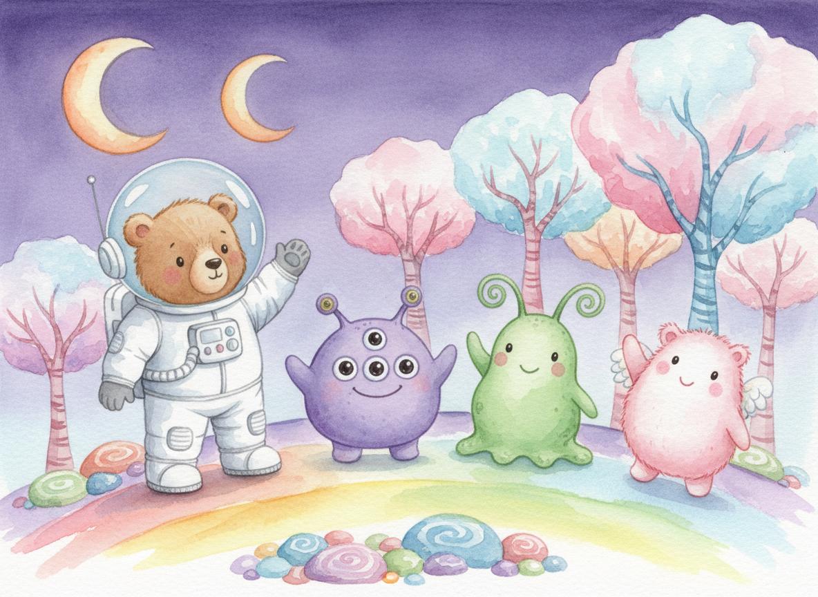 Benny meeting friendly aliens on Planet Zorbit