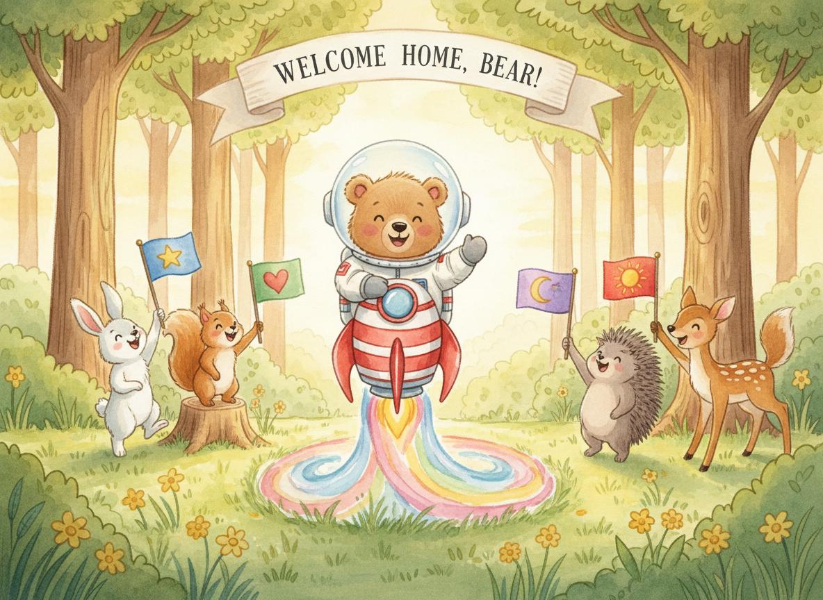 Benny returning home to his cheering friends