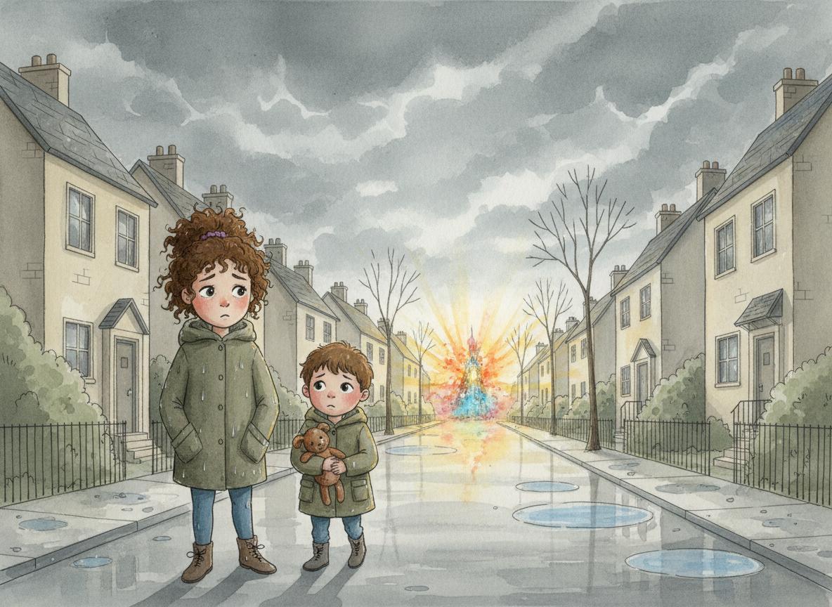 Mia and Oliver walking bored in the rain