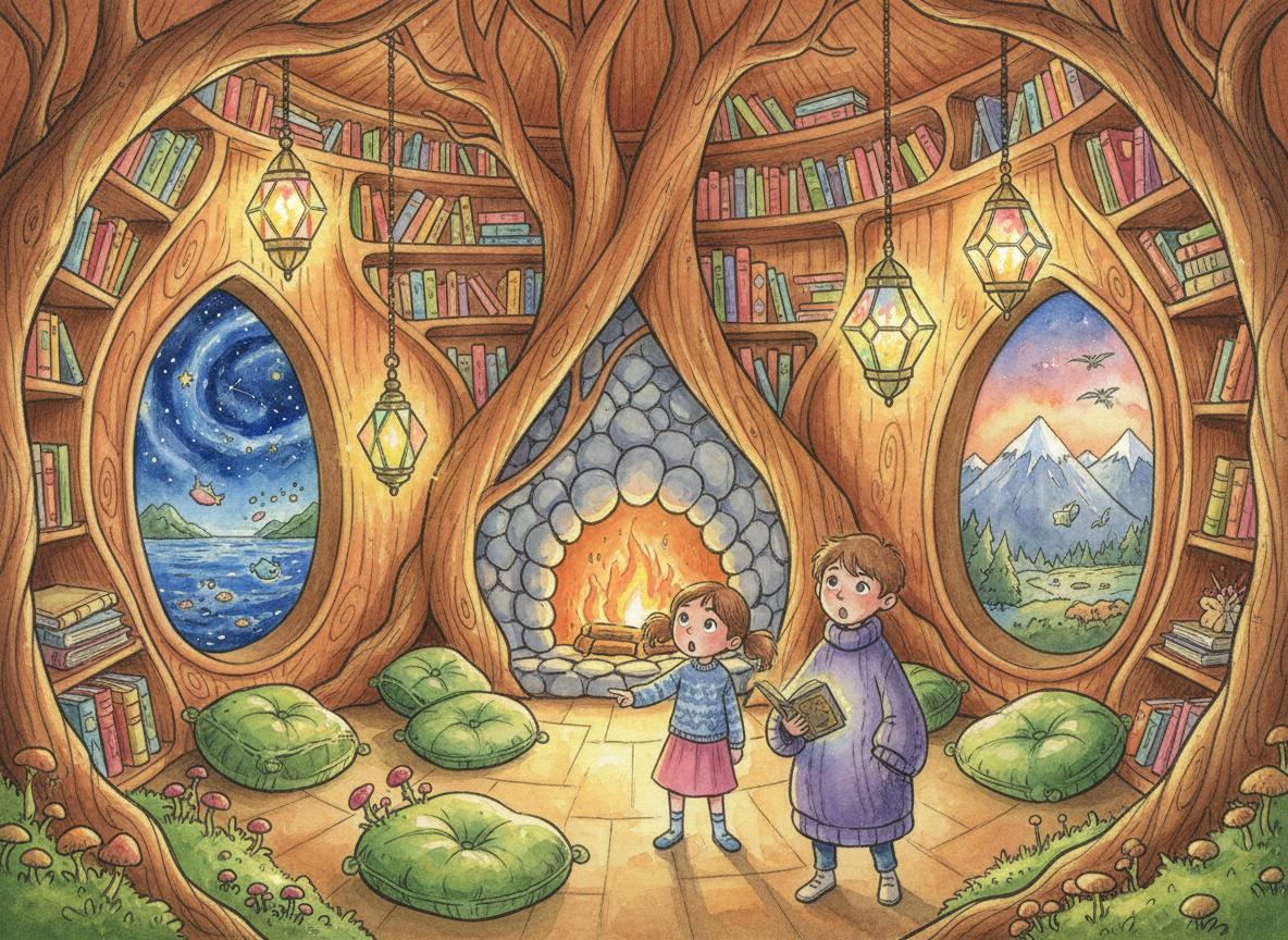The magical treehouse interior with Professor Hoot the owl